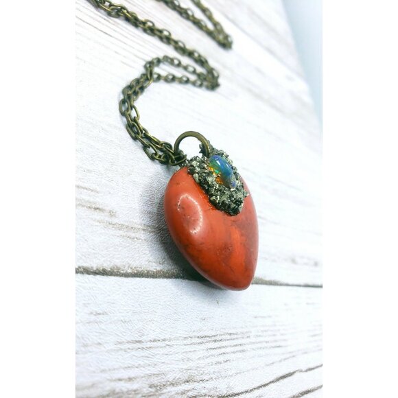 Red jasper heart and opal crystal necklace handmade - Picture 8 of 12